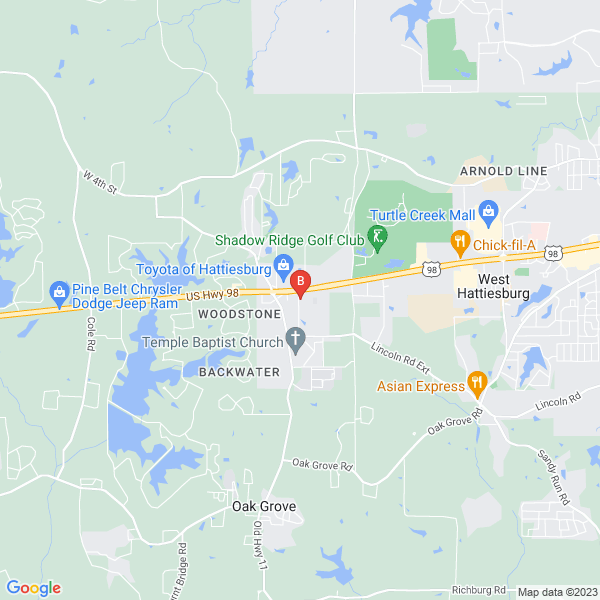 The CooperTown Cafe location map: 6414 Hwy 98 W Hattiesburg, MS 39402, Hattiesburg, MS