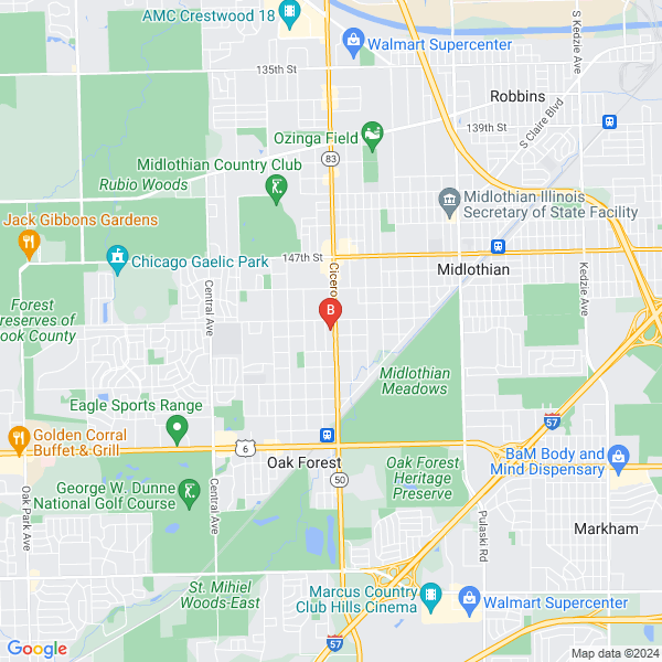 Absolute Dream Limousines location map: 15146 South Cicero Avenue, Oak Forest, Illinois